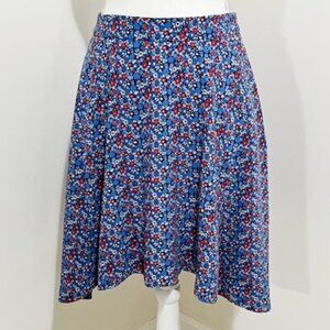 Tommy Hilfiger Red Blue Floral A-Line Circle Skirt Size 2